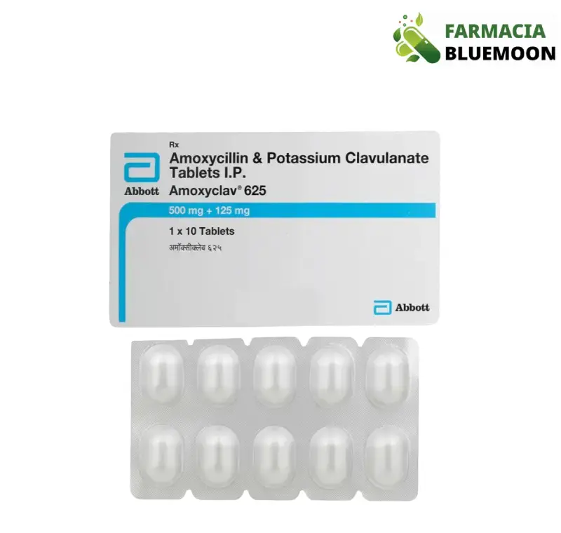 Amoxicilina 500mg + Ácido Clavulânico 125mg (Amoxyclav 625) x 10 Comprimidos - Medicamento Genérico para Infecções Bacterianas