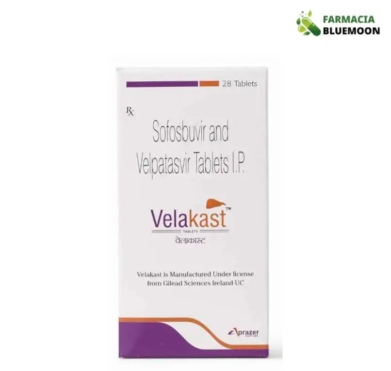 Sofosbuvir 400 mg + Velpatasvir 100 mg (Velakast) x 28 Comprimidos - Medicamento Genérico para Hepatite C