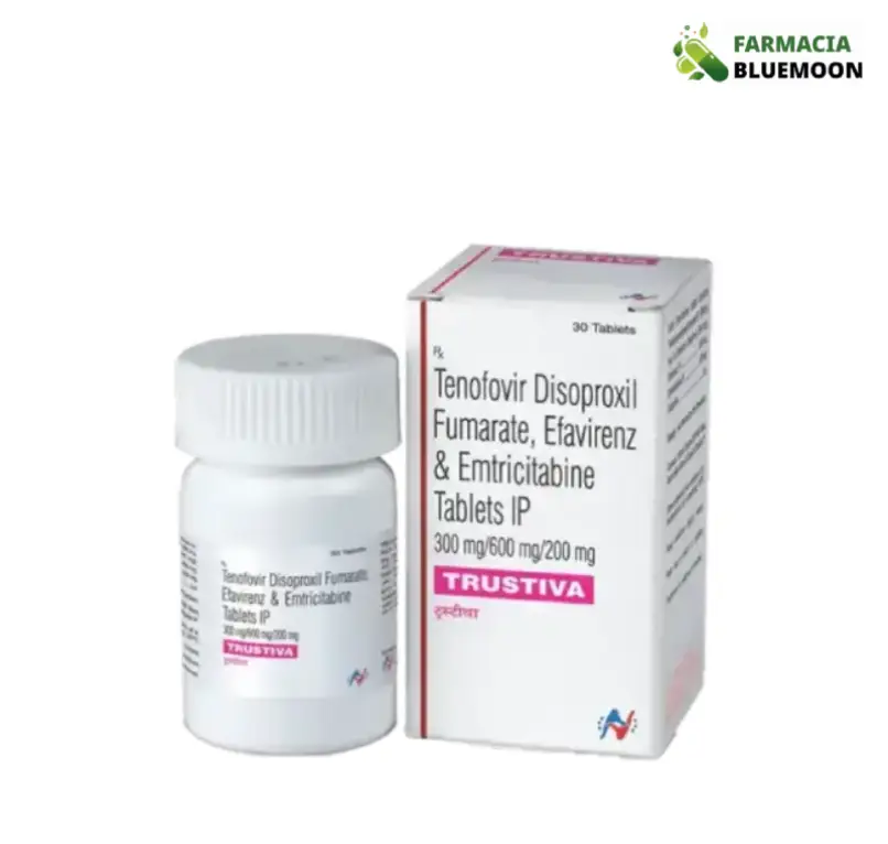 Tenofovir 300 mg + Efavirenz 600 mg + Emtricitabina 300 mg (Trustiva) x 30 Comprimidos - Medicamento Genérico para Infecção por HIV-1